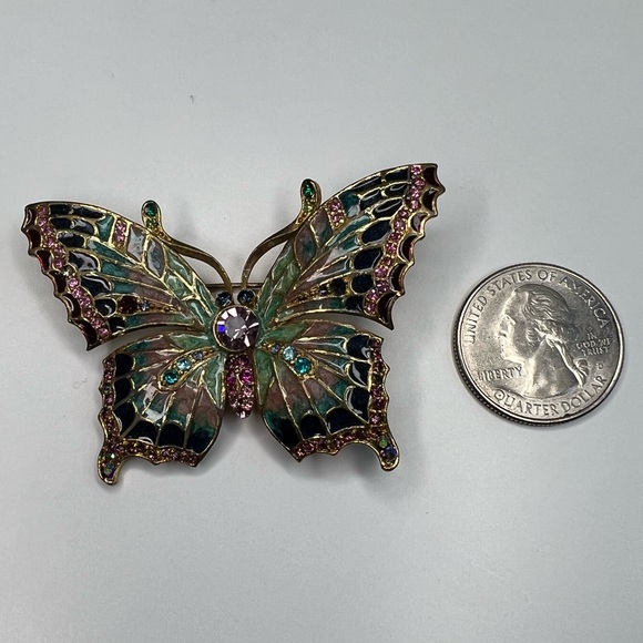 Gorgeous Multicolored Enamel Rhinestone Butterfly Brooch - Picture 8 of 14